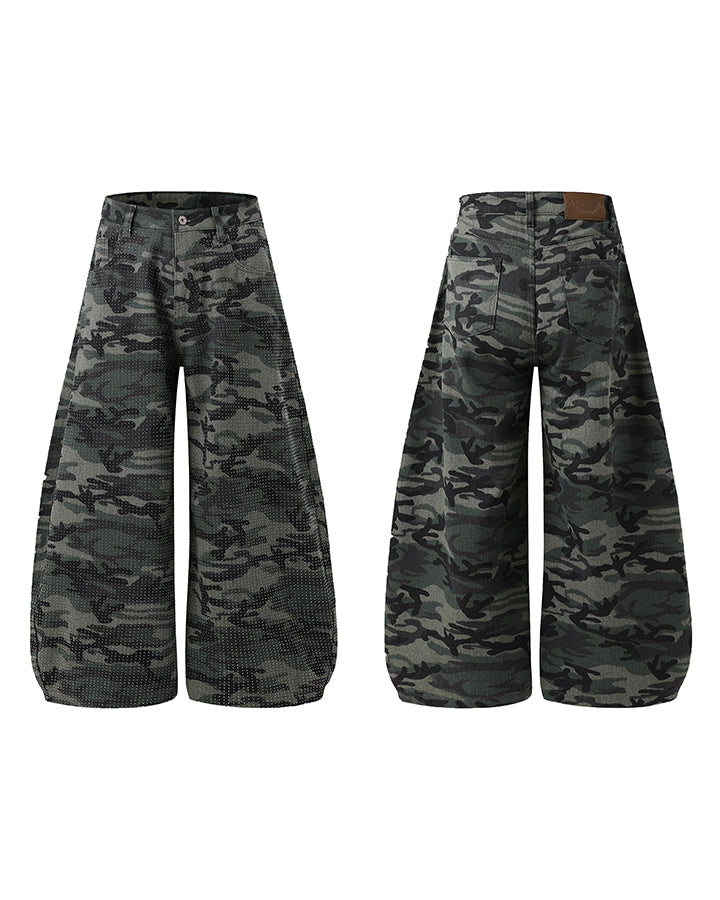 Vintage Camo Rhinestone Loose Balloon Denim Pants