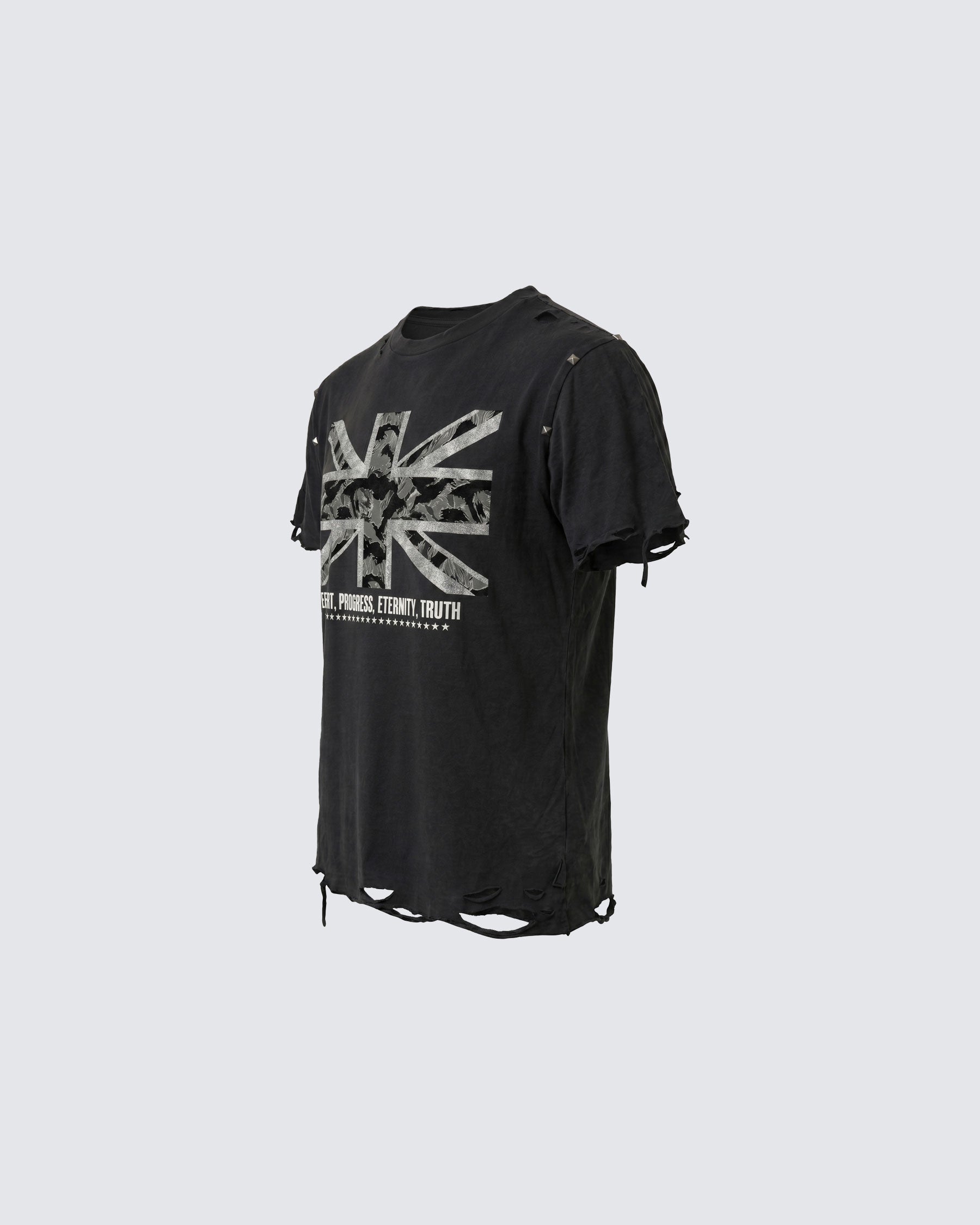 KIIKIO-New Y2K Distressed Union Graphic Washed Black T-Shirt