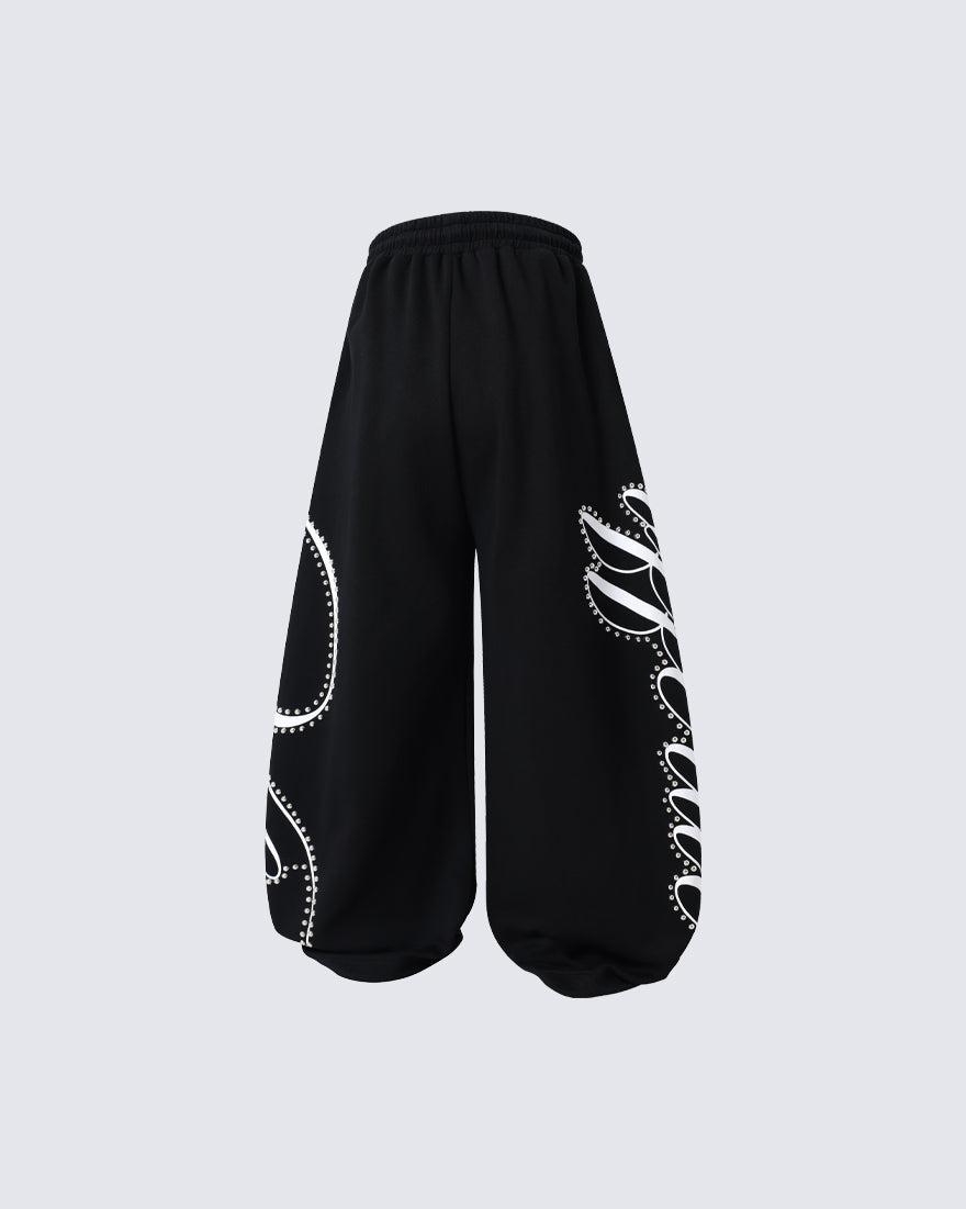 New Studded Graffiti Letter Wide Leg Sweatpants