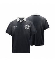Contrast Collar Sun Faded Washed Polo Tee