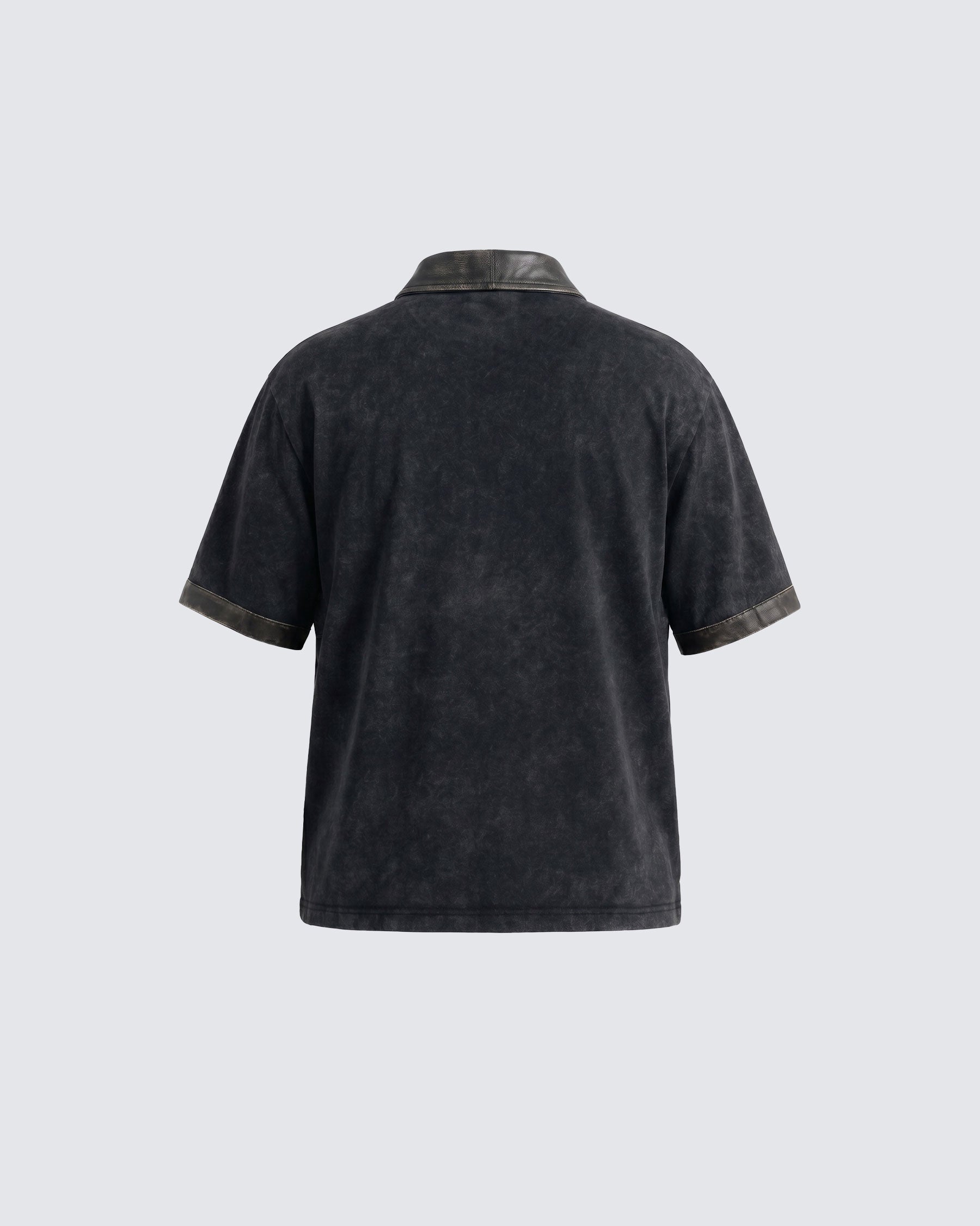 KIIKIO -New Vintage Washed Letter Print Polo Shirt