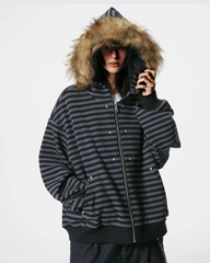 Striped Faux Fur Hooded Jacket