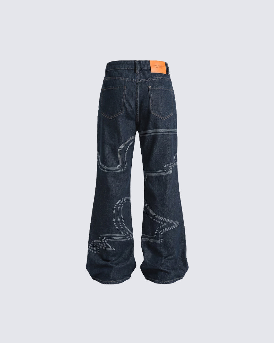 American High Street Contrast Stitch Flared Jeans
