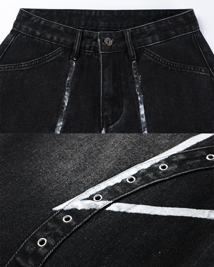Oversized Star Print Wide Leg Denim Pants