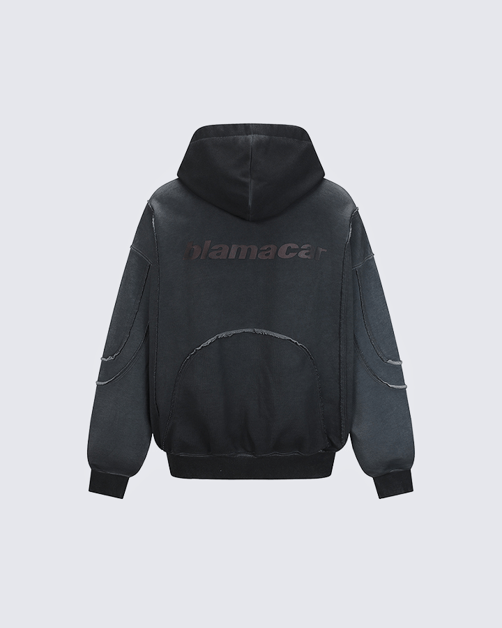 Paneled Stitch Line Zip-Up Hoodie