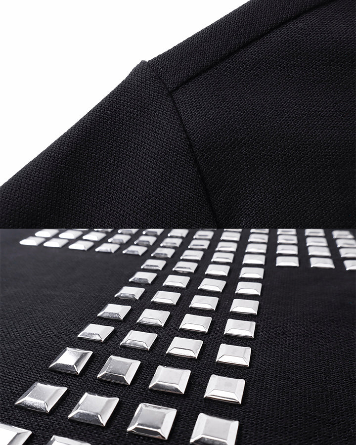 Dark Gothic Studded Cross Cropped Polo Shirt New