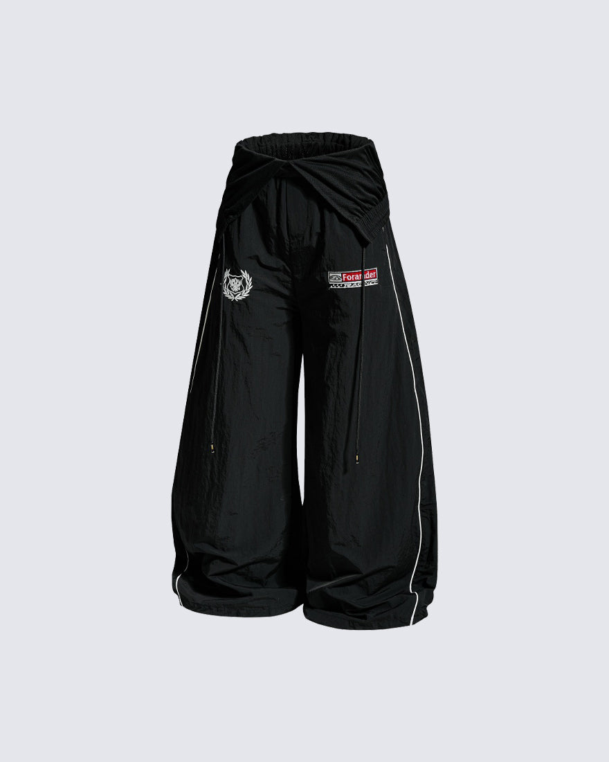 Sporty Deconstructed Elastic-Waist Casual Pants