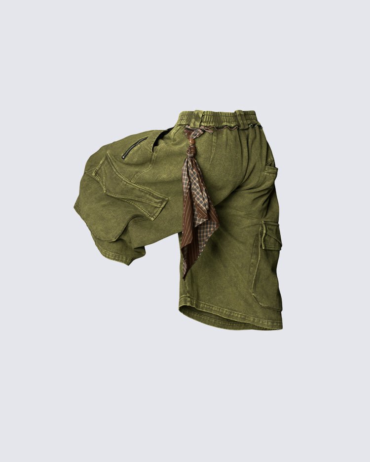 Washed Cargo Denim 8/10 Pants w/ Detachable Bandana
