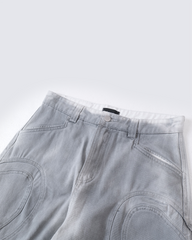 Grey Wide-Leg Panel Denim Pants