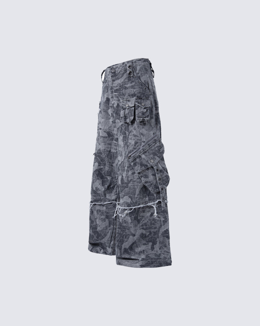 Distressed Tie-Dye Camo Cargo Denim Pants