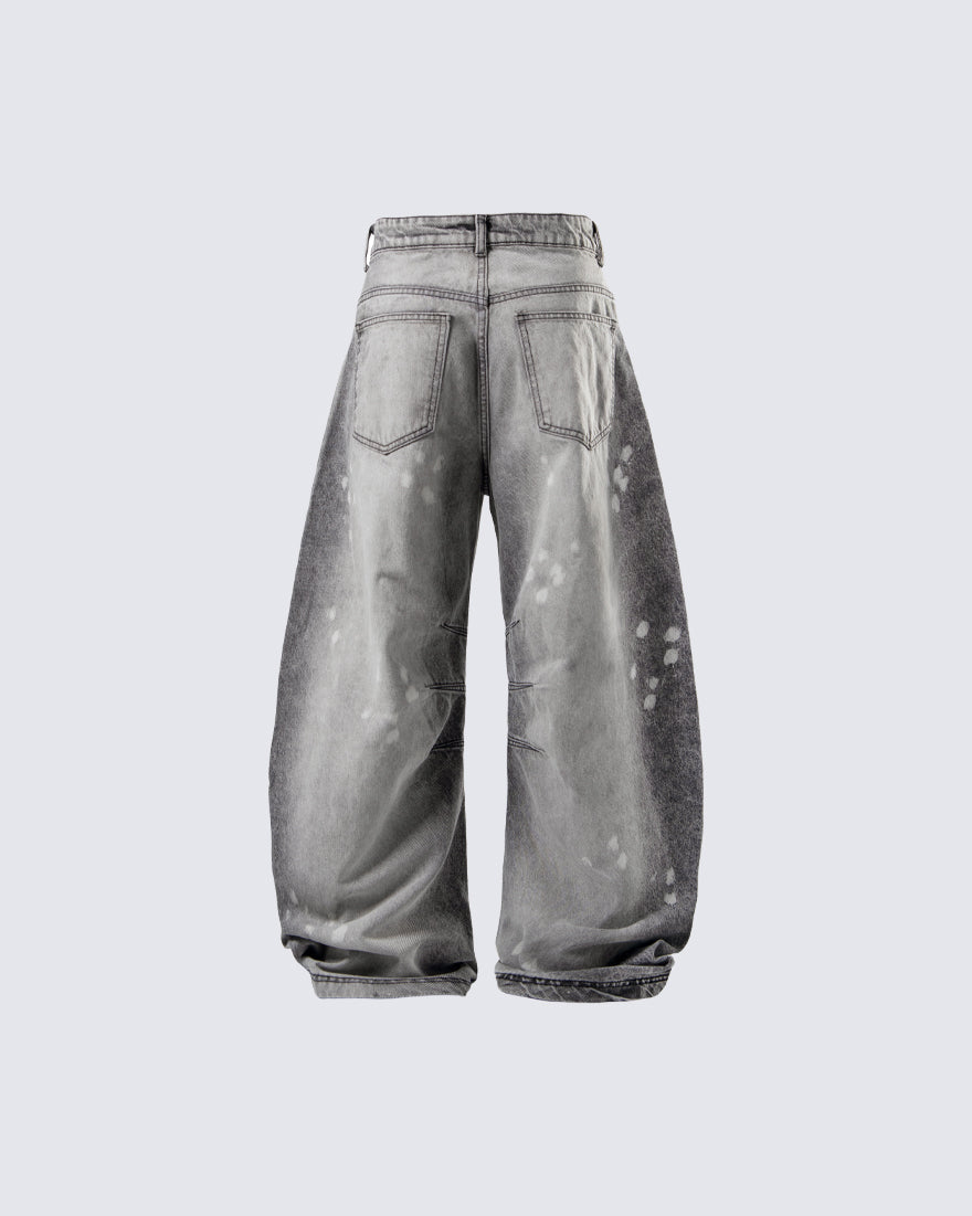 Vintage Street Distressed Washed Curved-Leg Jeans