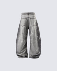 Vintage Street Distressed Washed Curved-Leg Jeans