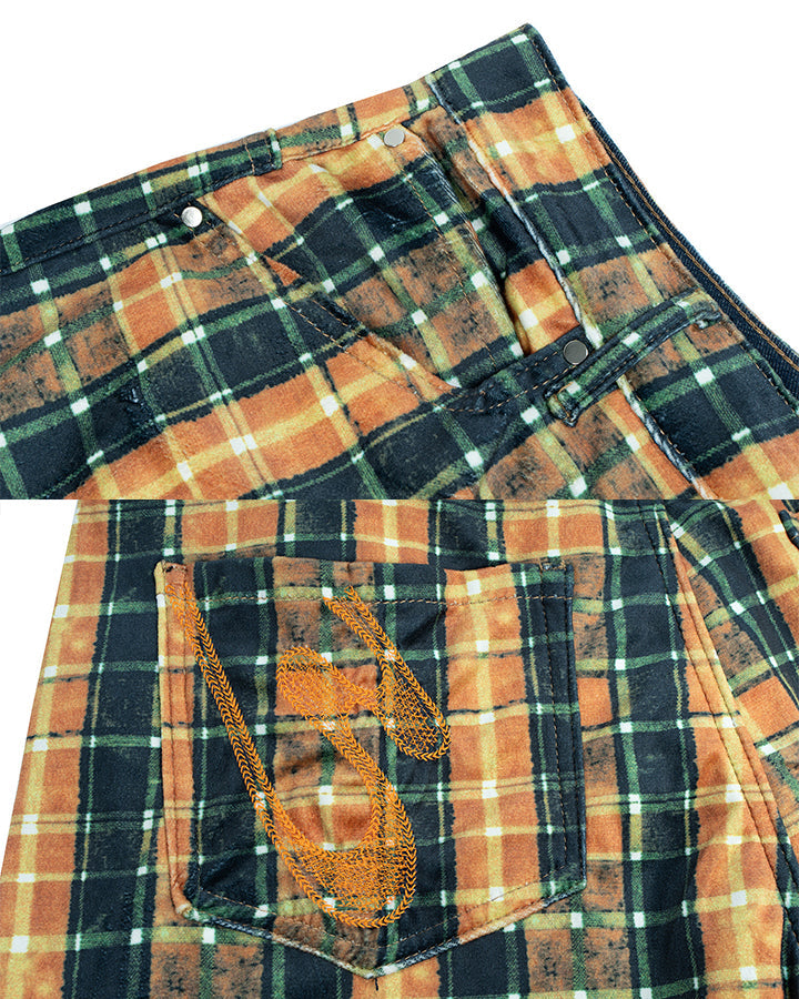 Vintage Plaid Patchwork Denim Lined Capri Pants