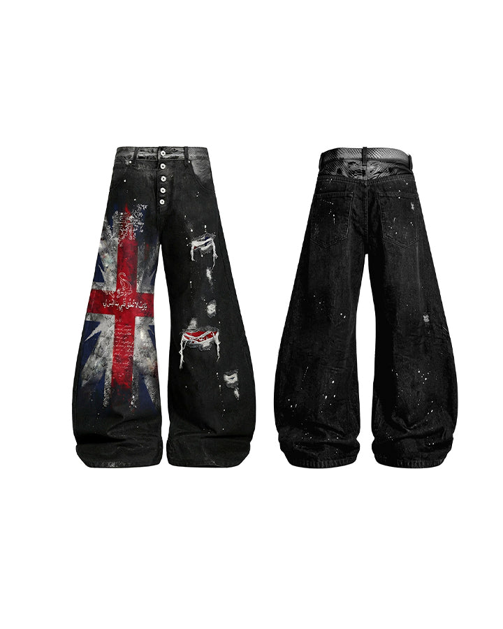 Distressed Hole High-Street Wide-Leg Pants