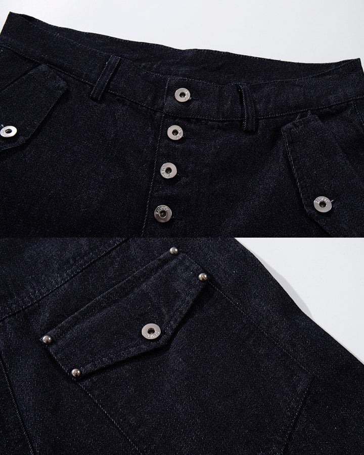 Dark Indigo Button Front Wide Denim Pants