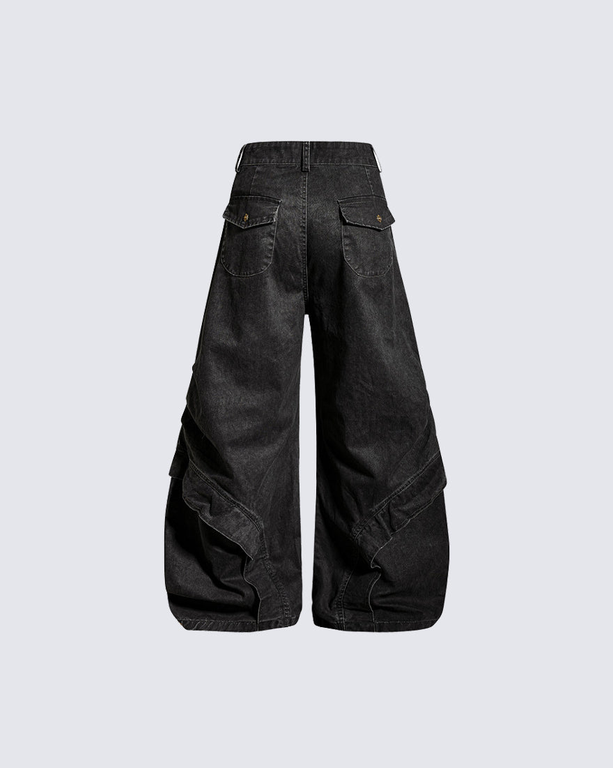 Spliced Metal-Detail Scimitar Denim Pants