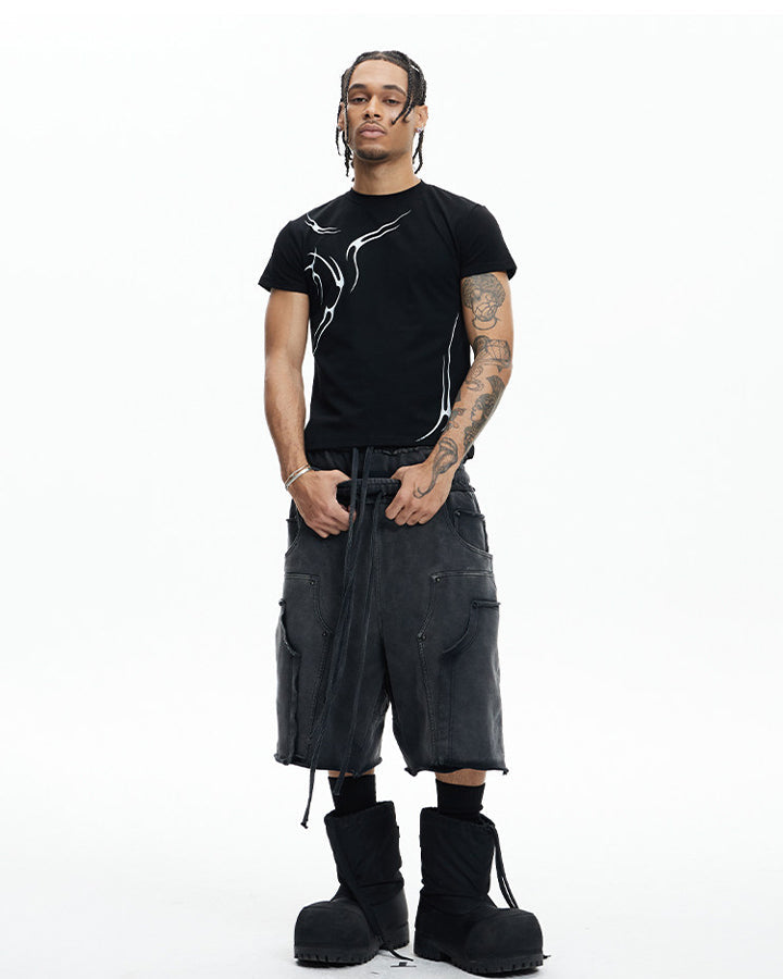 Deconstructed Washed Cropped Football Pants New