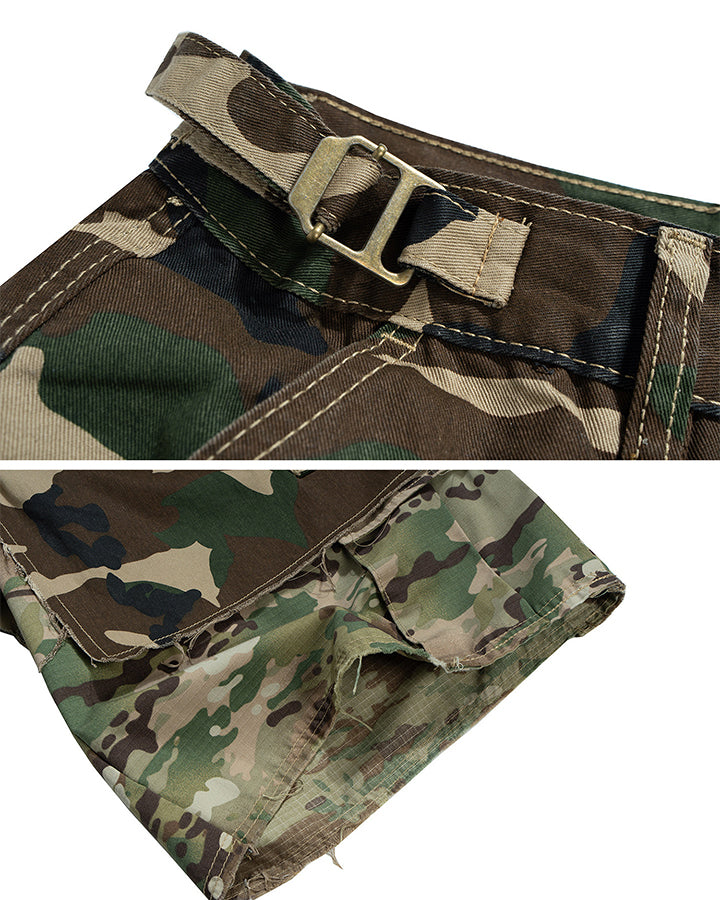 American Style Layered Camouflage Cargo Wide Shorts