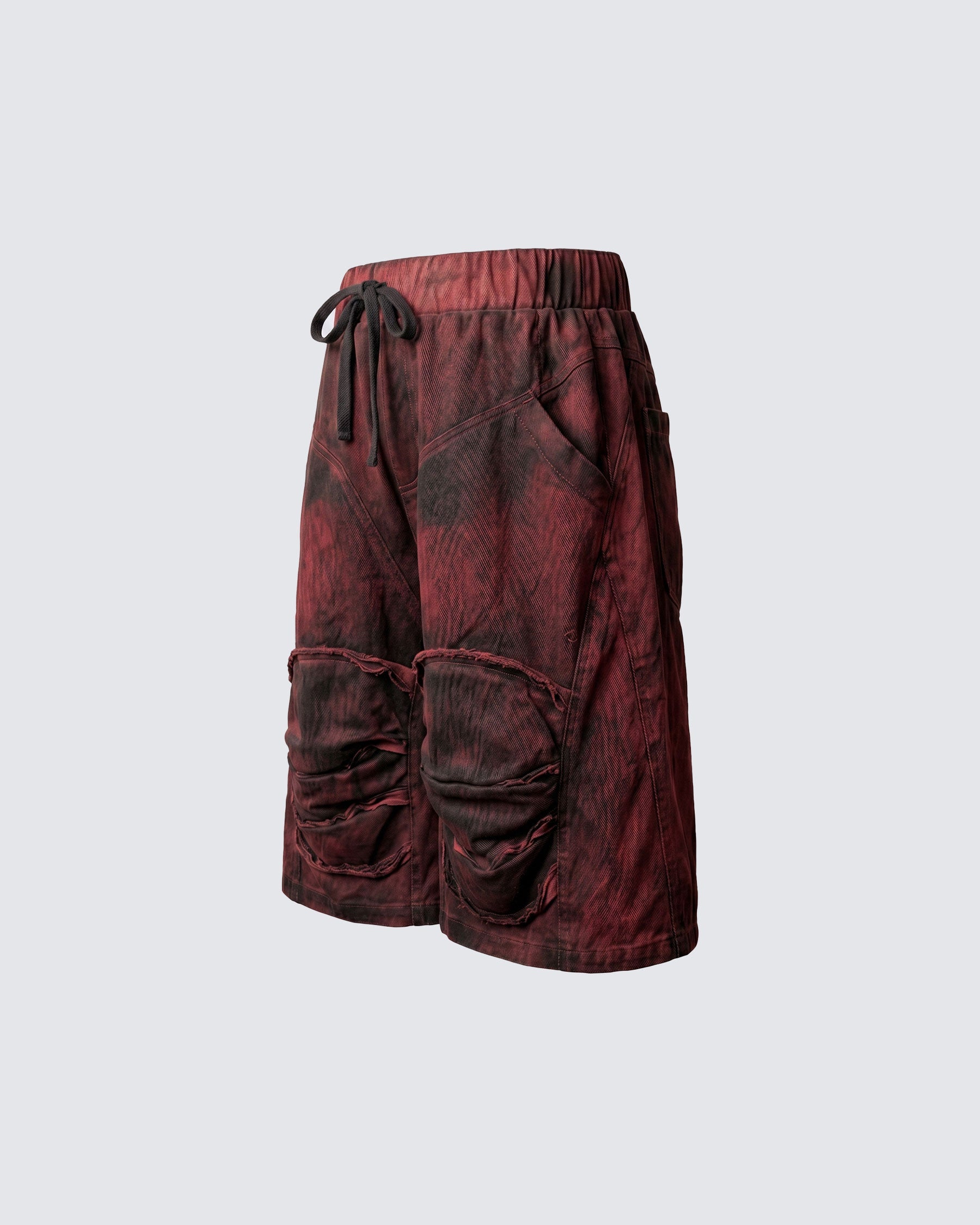 KIIKIO -New Washed Distressed Panel Drawstring Shorts