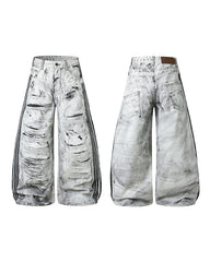 Wasteland Distressed Wide Leg Striped Denim Pants