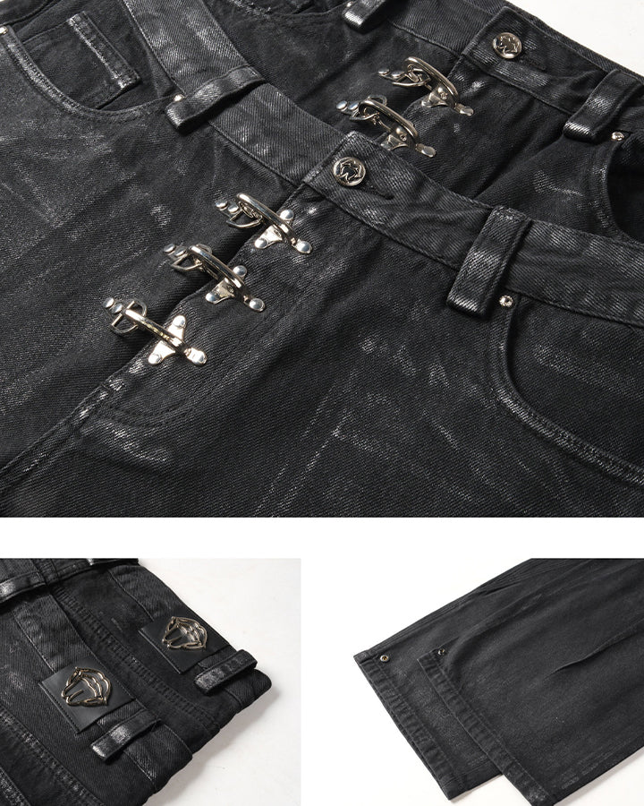 New Gothic Multi Buckle Washed Wide Leg Jeans