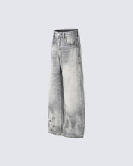 Heavy Washed Spray Vintage Wide Leg Jeans