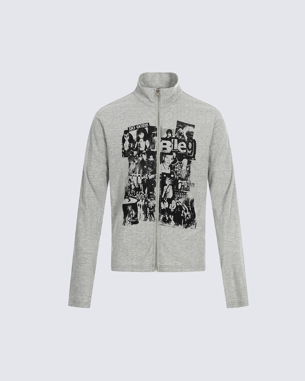 Ribbed Graphic Zip-Up Long Sleeve