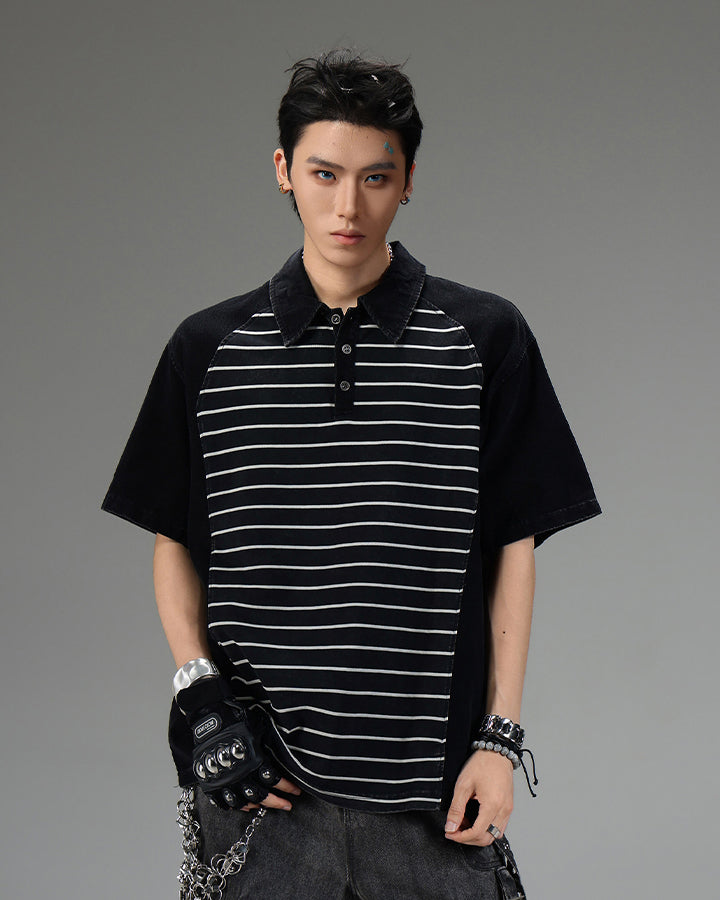 High-Street Striped Panel Polo Shirt
