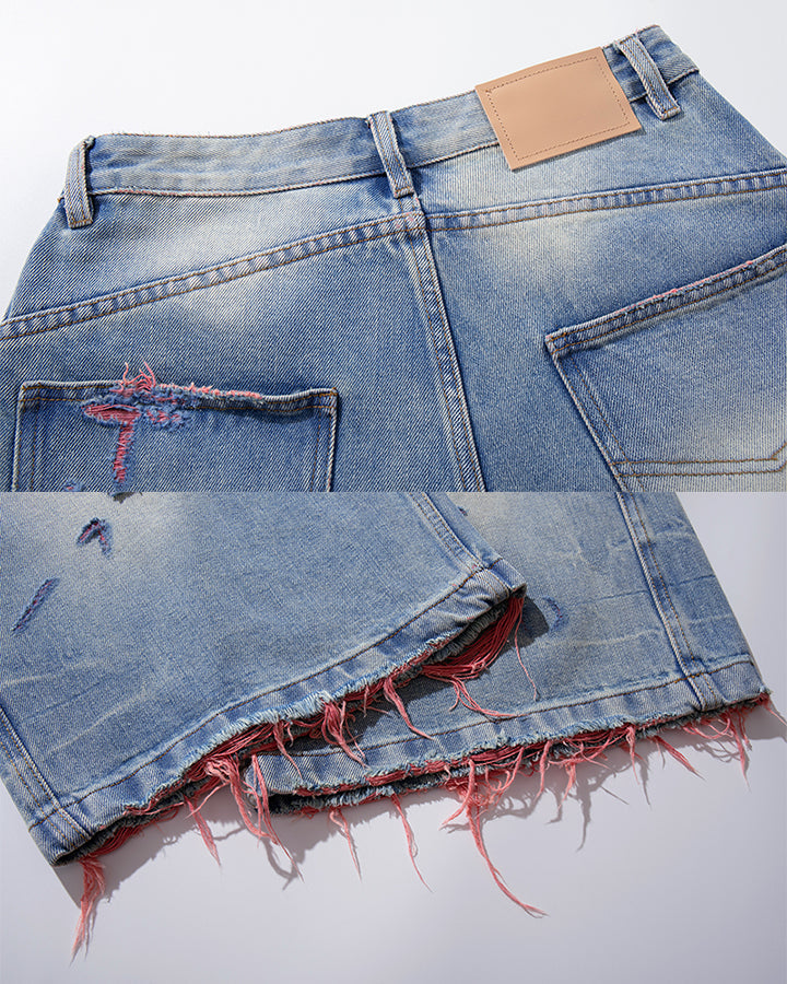 American Ins Ripped Washed Denim Bermuda Shorts