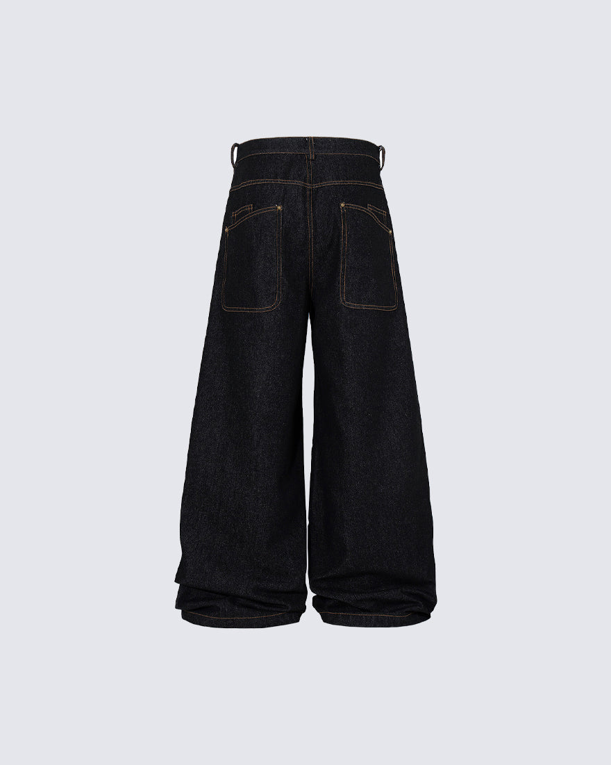 Vintage Dark Wash Wide-Leg Denim Pants