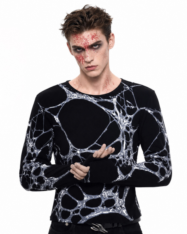 Dark Art Design Spider Web Print Long-Sleeved Top