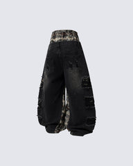 Hip-Hop Patchwork Plaid Layered Denim Pants
