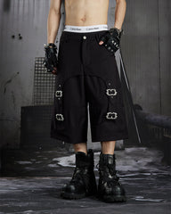 Dark Avant Garde Deconstructed Metal Buckle Suit Shorts