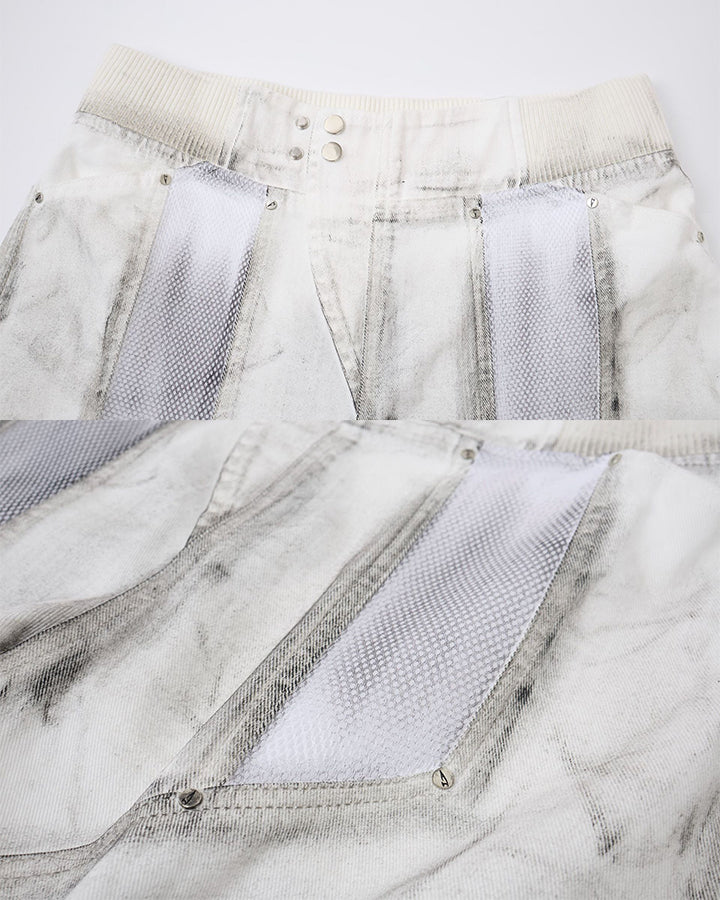 Dark Techwear Elastic-Waist Deconstructed Shorts