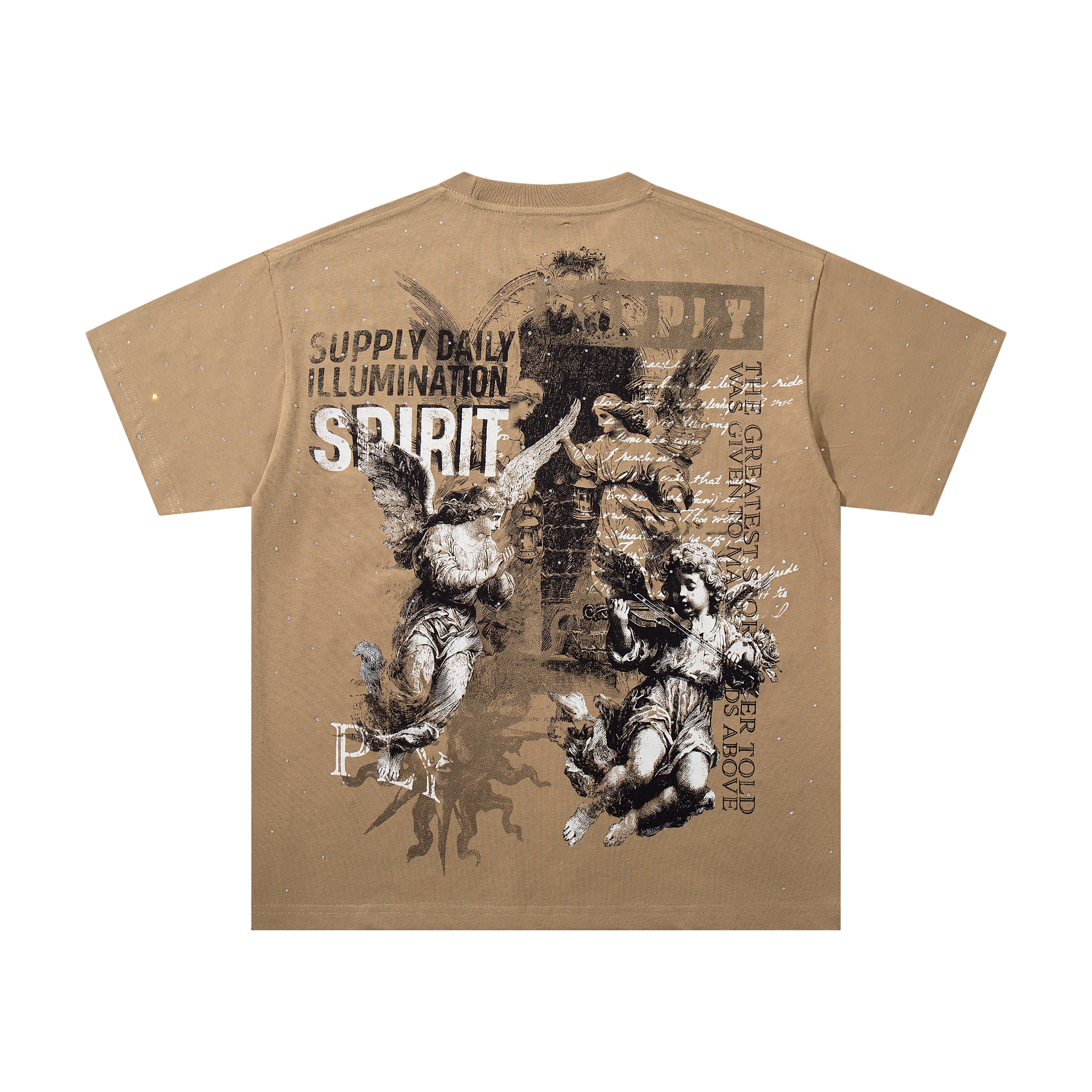 SUPPLY Spirit Angel Tan Washed Oversized Graphic T‑Shirt