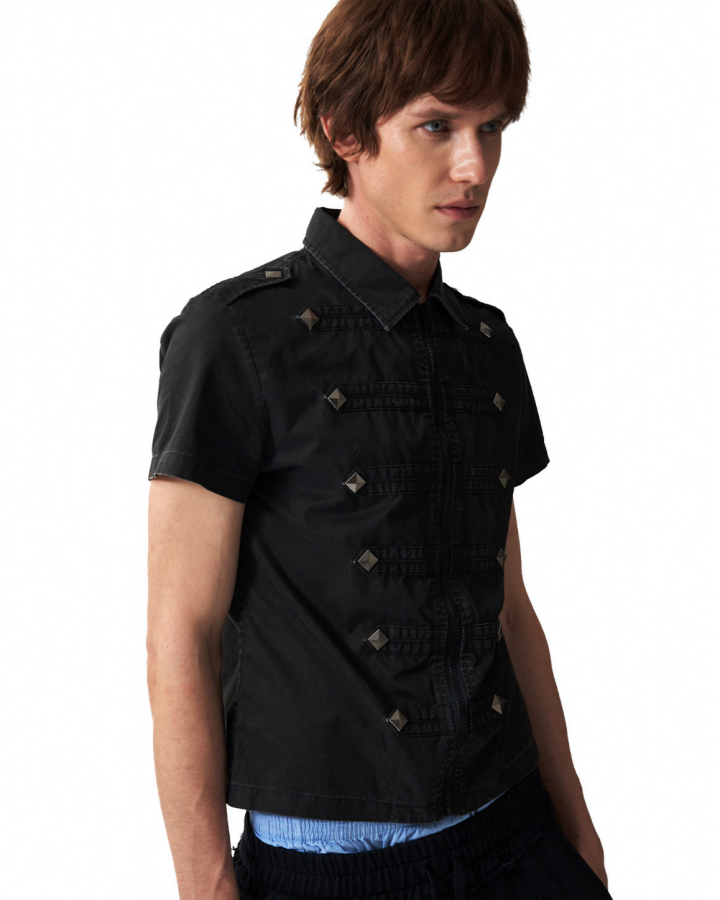 Retro Trendy Rhinestone Lapel Zipper T-Shirt