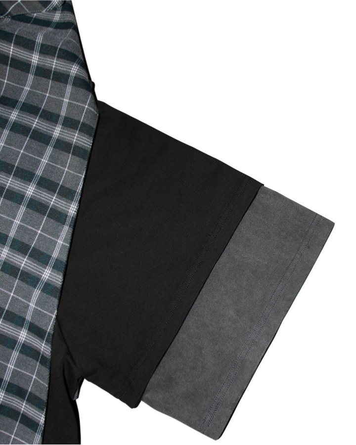 Retro-Inspired  Niche Plaid Faux Two-Piece Short-Sleeved T-Shirt