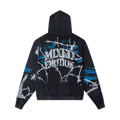 Mixed Emotions Dark Warrior Art Zip Up Hoodie Punk Streetwear Jacket
