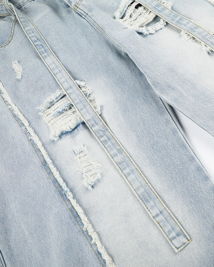 Distressed Strap Wide-Leg Jeans