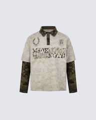 Camouflage Layered Long-Sleeve Polo Shirt