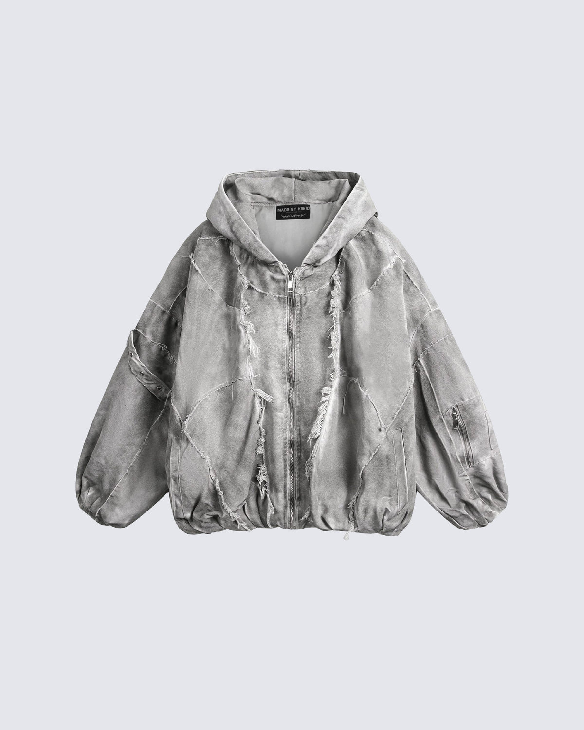 Distressed Patchwork Washed Zip Jacket