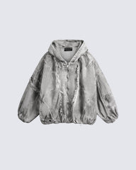 Distressed Patchwork Washed Zip Jacket
