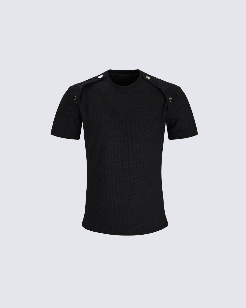 New Black Rivet Shoulder Spliced Slim Fit T-Shirt