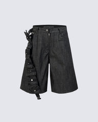 American Street Style Tactical Functional Denim Shorts