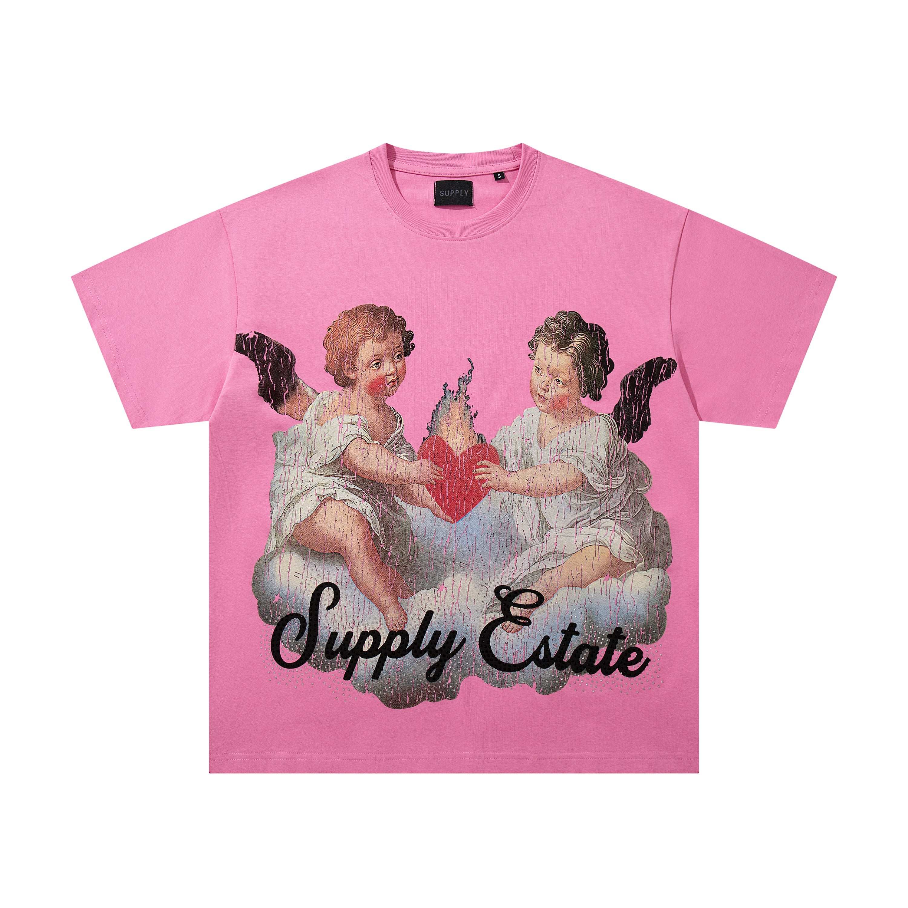 SUPPLY Couple Embrace Dragon Flame Graphic Oversized Pink T-Shirt