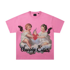 SUPPLY Couple Embrace Dragon Flame Graphic Oversized Pink T-Shirt