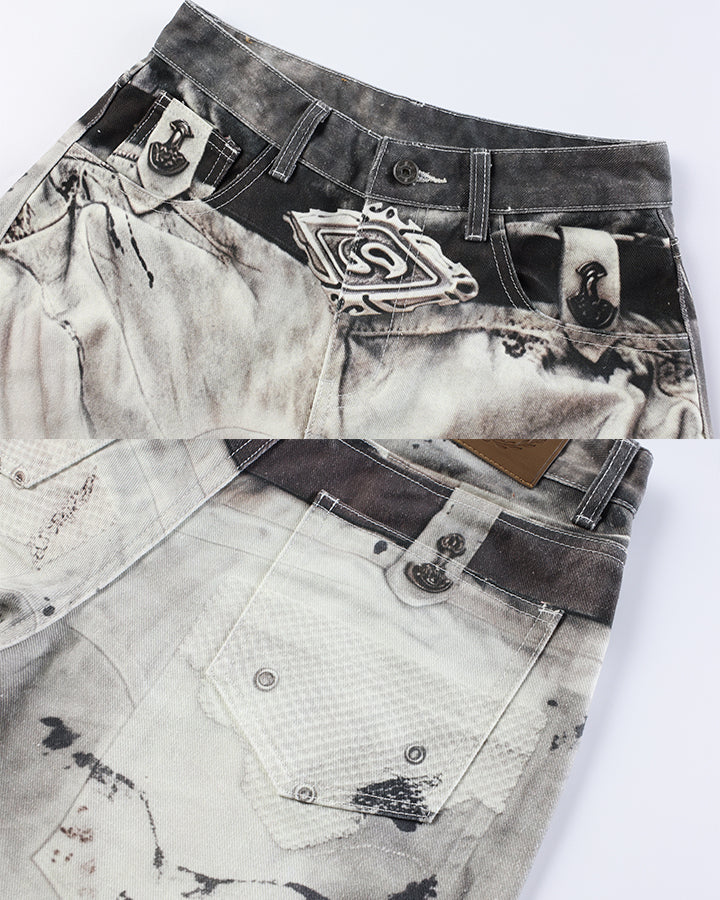 Wasteland Washed Wide Leg Denim Pants