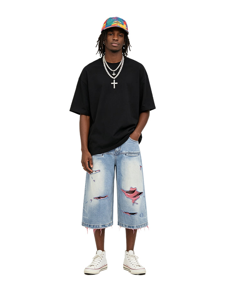 American Ins Ripped Washed Denim Bermuda Shorts