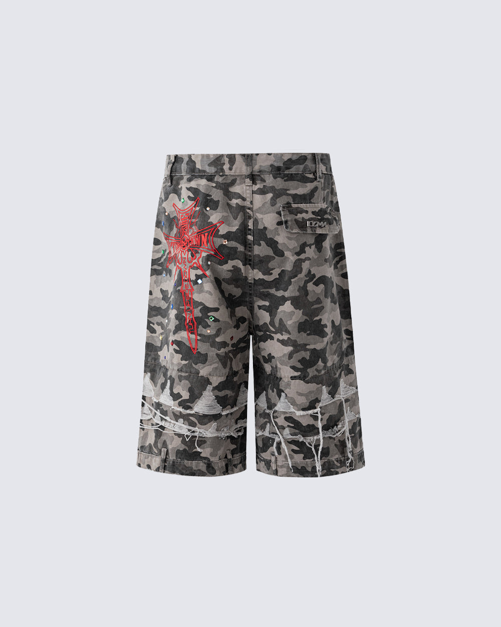 Camo Print Distressed Cargo Shorts