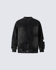 Vintage Washed Denim Bomber Jacket